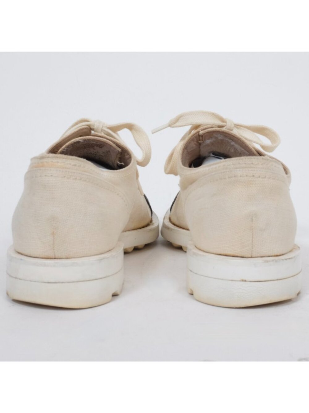CHANEL shoes 38 US 8 lace up canvas CC logo toecap cream black - Picture 8 of 10